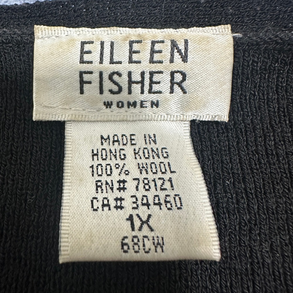 Eileen Fisher Knitted Wool Wrap Sweater 3/4 Sleeve Black Womens Size 1X - Picture 4 of 10